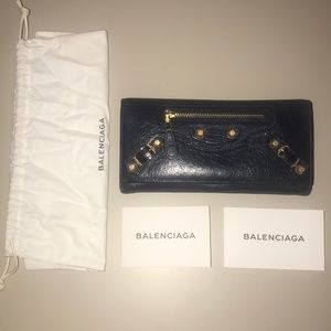 Balenciaga Navy Leather Wallet in original pouch